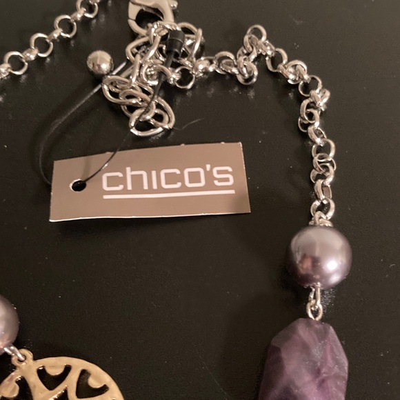 Chico's Silver Necklace with Purple and Gold Details - Picture 3 of 3